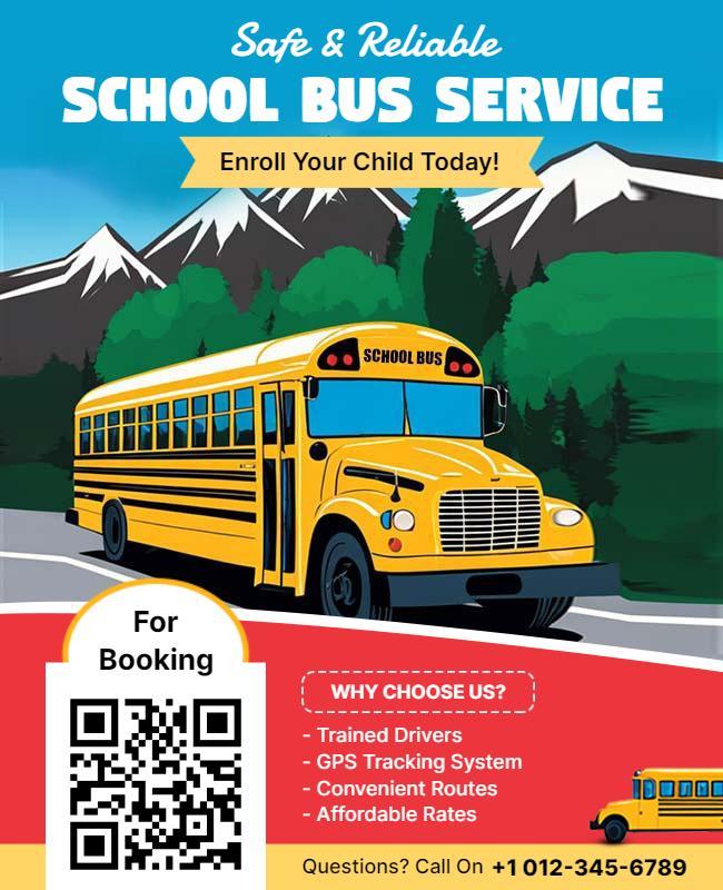 Bright Colorful School Bus Service Enrollment Poster Template