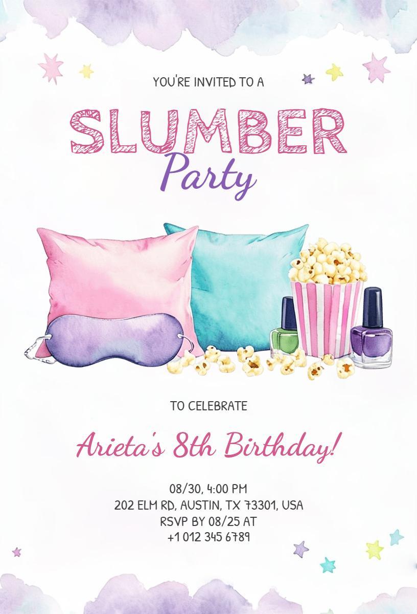 Bright Colorful Slumber Party Celebration Invitation Template
