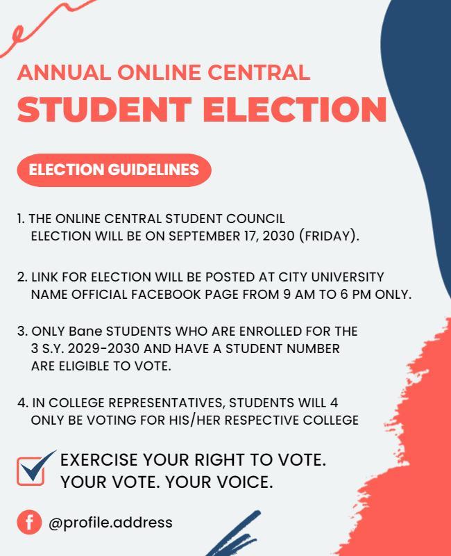 Bright Coral Theme Student Election Guidelines Poster Template