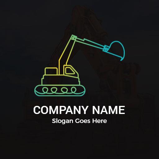 Bright Cyan and Yellow Excavator Design for Construction Logo Template