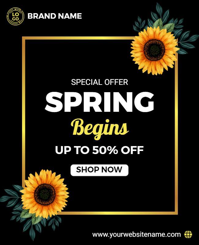 Bright Floral Black Spring Sale Promotion Poster Template