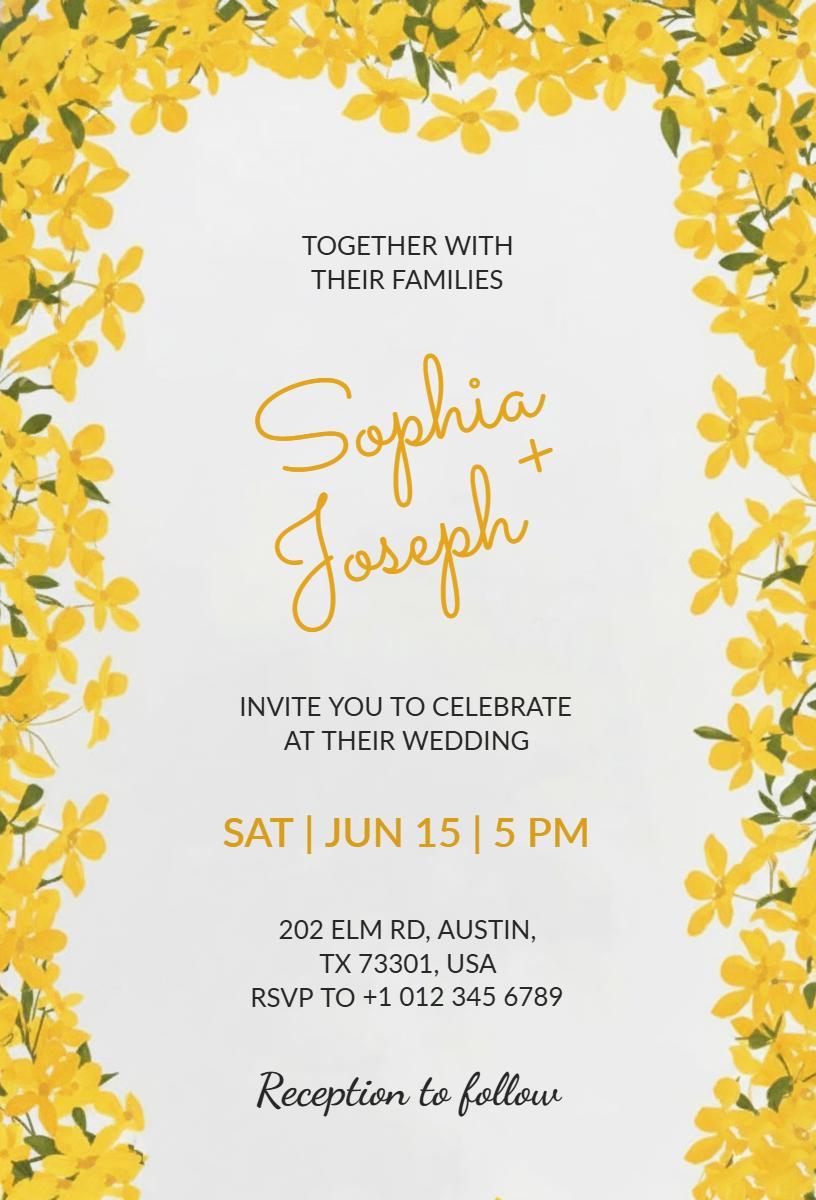 Bright Floral Yellow Wedding Celebration Invitation Template