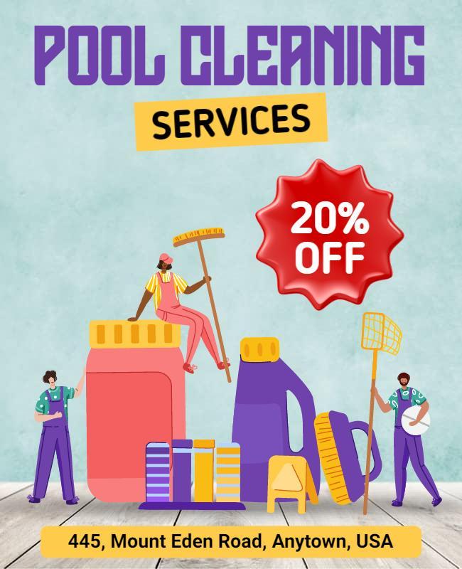 Bright Fun Pool Cleaning Services Promotion Poster Template