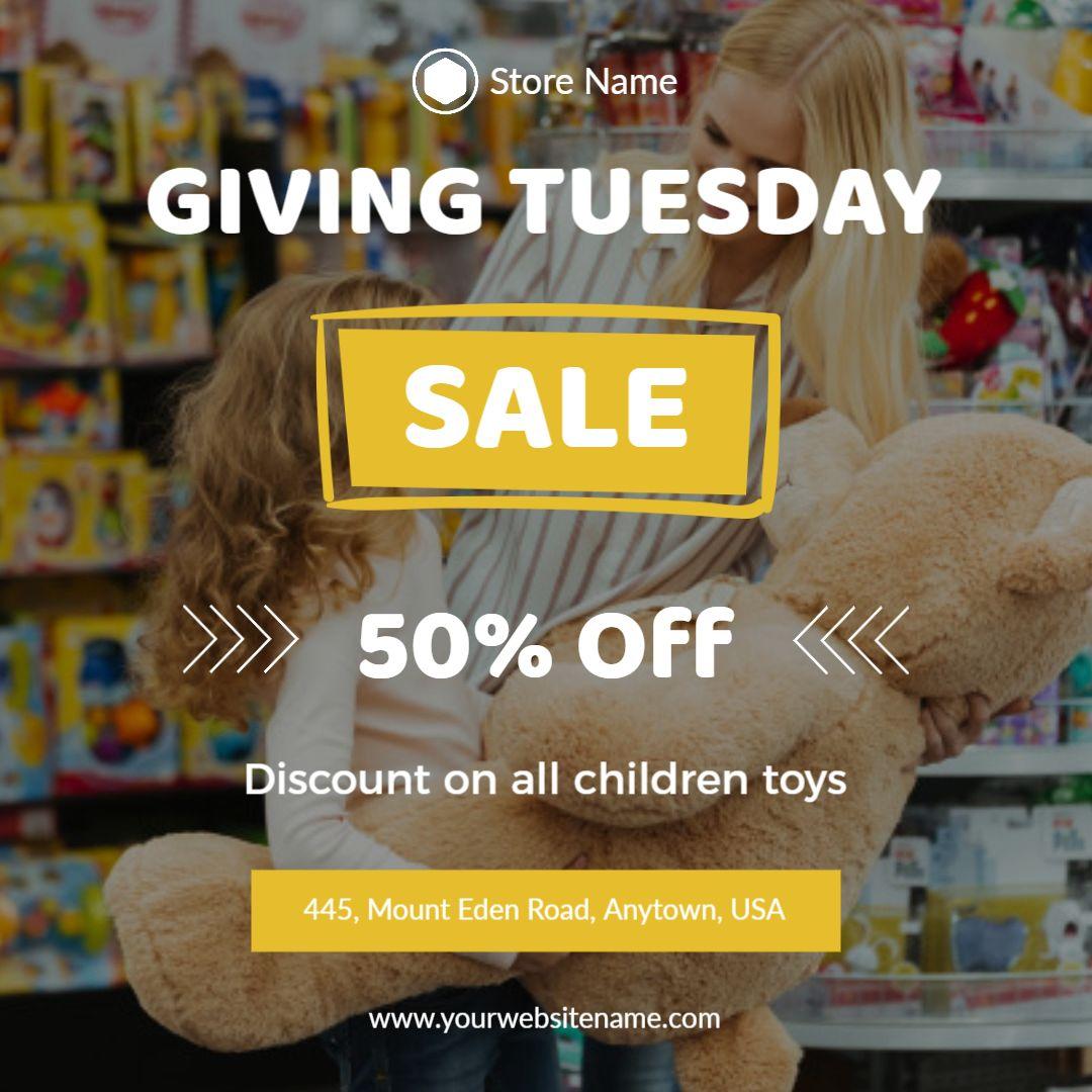 Bright Giving Tuesday Sale on Children's Toys with Discount Ad Template