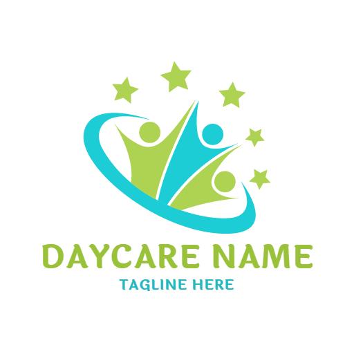 Bright Green and Blue Kids Playing Together Daycare Logo Template
