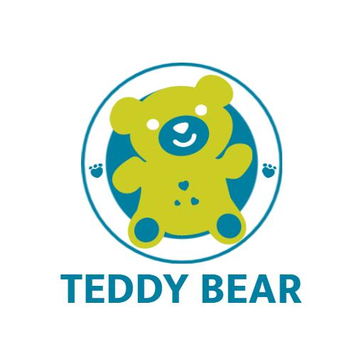 Bright Green and Blue Teddy Bear Design for Kids Logo Template