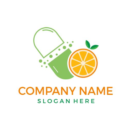 Bright Green and Orange Vitamin Capsule with Fruit Logo Template