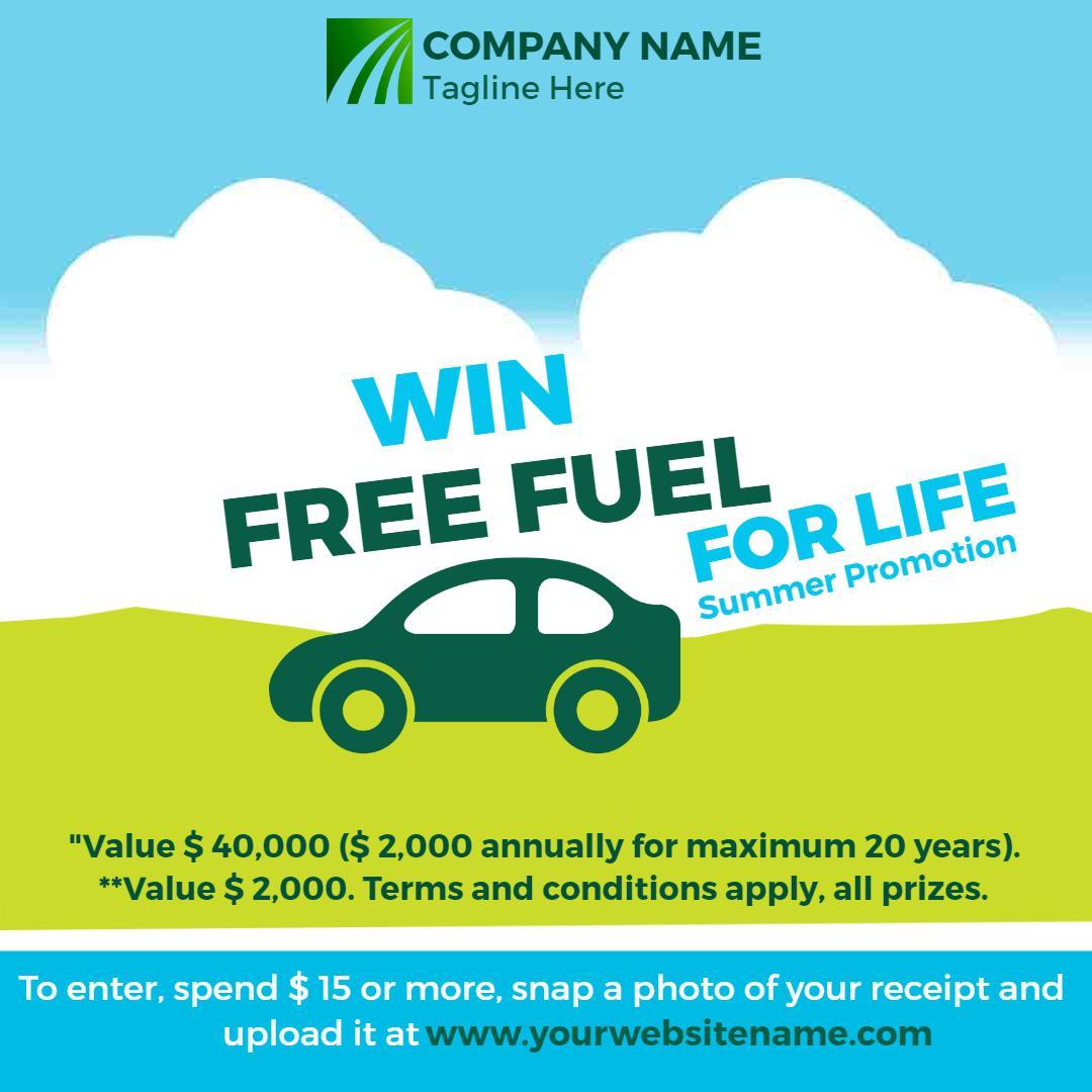 Bright Green Car Promotion for Free Fuel Contest Ad Template