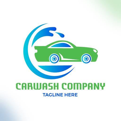Bright Green Car with Water Splash Illustrating Car Wash Logo Template