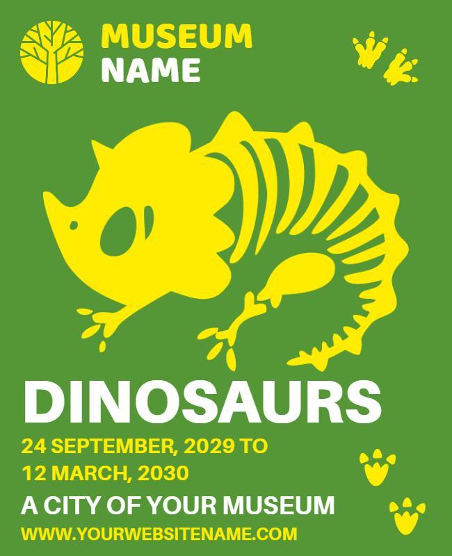 Bright Green Cartoon Dinosaur Exhibit Poster Template