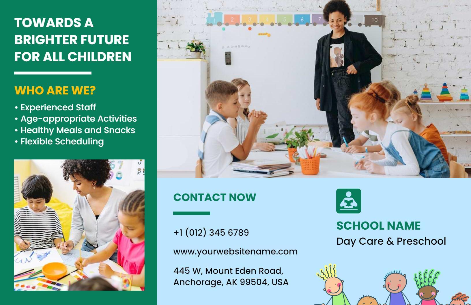 Bright Green Daycare and Preschool Activities Brochure Template