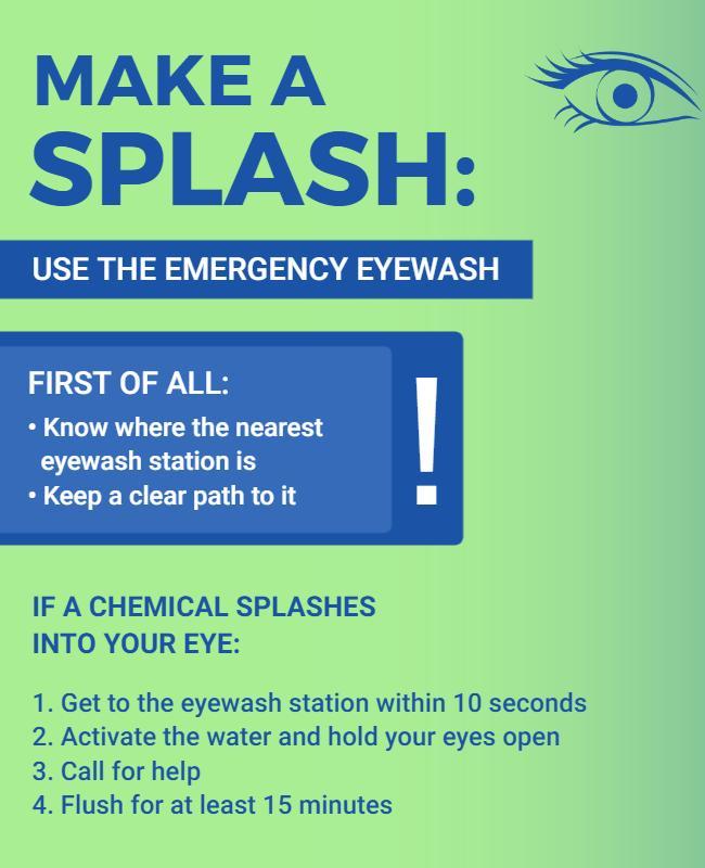 Bright Green Emergency Eyewash Safety Instruction Poster Template