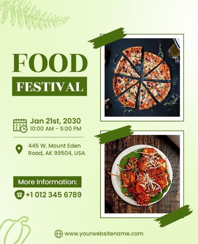 Bright Green Food Festival with Delicious Pizza and Dishes Poster Template