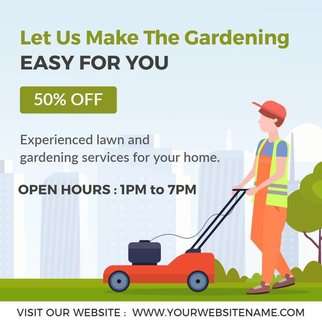Bright Green Gardening Services with 50% Discount Ad Template