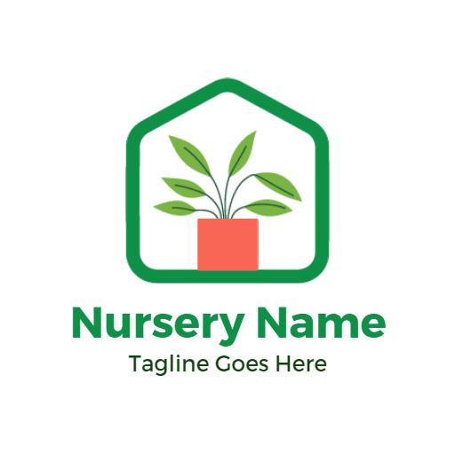 Bright Green House with Potted Plant for Nature Nursery Logo Template