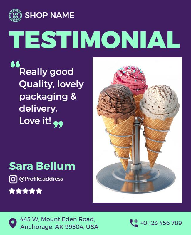Bright Green Ice Cream Shop Customer Testimonial Poster Template