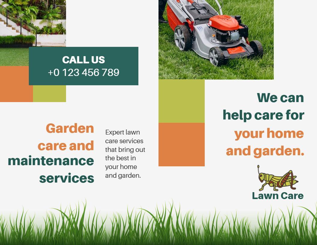 Bright Green Lawn Care and Garden Maintenance Services Brochure Template