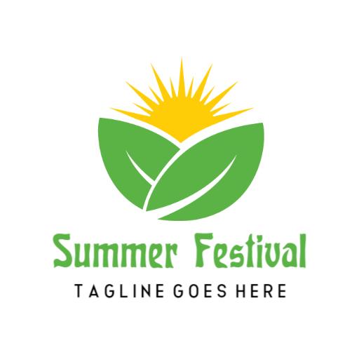 Bright Green Leaves with Sun Symbolizing Summer Festival Logo Template
