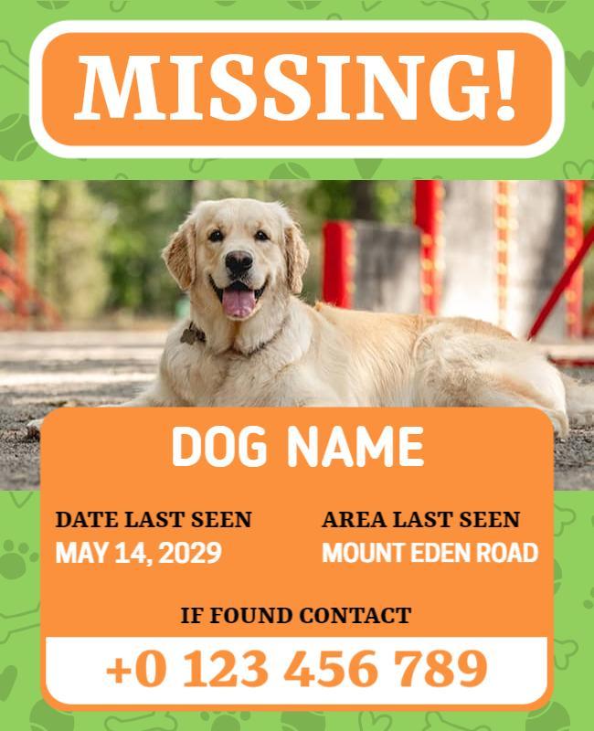 Bright Green Missing Pet Alert Flyer Template