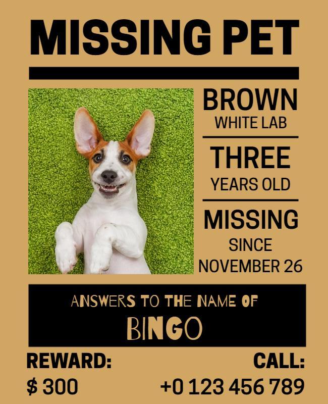 Bright Green Missing Pet Notice for Lost Dog Flyer Template