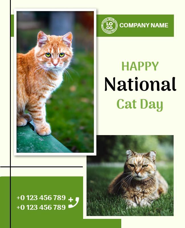 Bright Green National Cat Day Celebration Poster Template