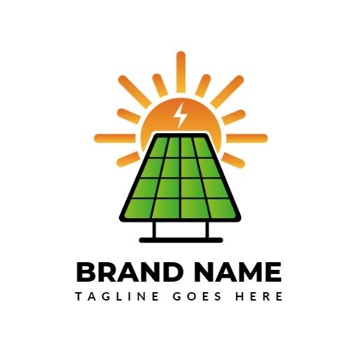 Bright Green Solar Panel with Rising Sun Icon Logo Template