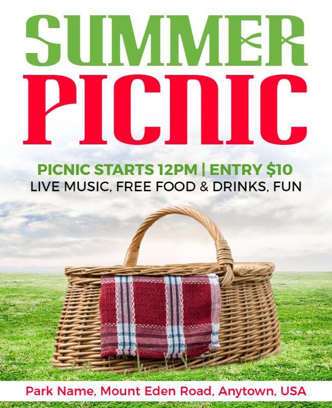 Bright Green Summer Picnic Adventure Poster Template