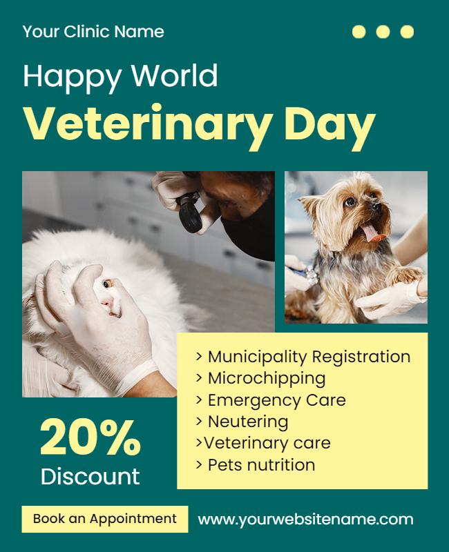 Bright Green Veterinary Day Celebration Discount Poster Template