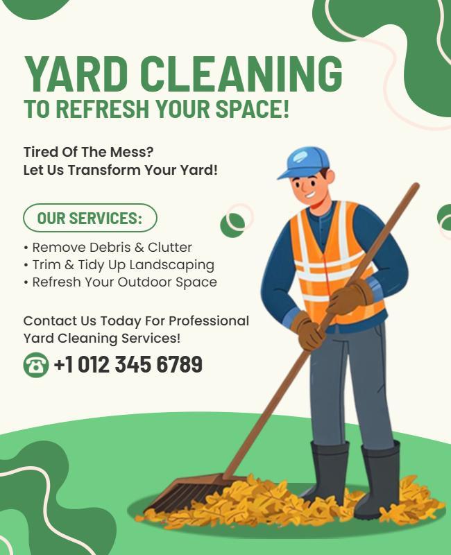Bright Green Yard Cleaning Service Refresh Your Space Poster Template