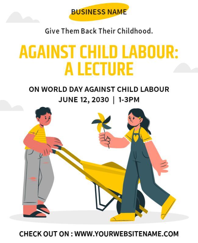 Bright Illustrated Awareness Lecture on Child Labour Poster Template