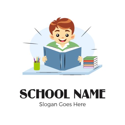 Bright Illustrated Student Engaging with Books School Logo Template