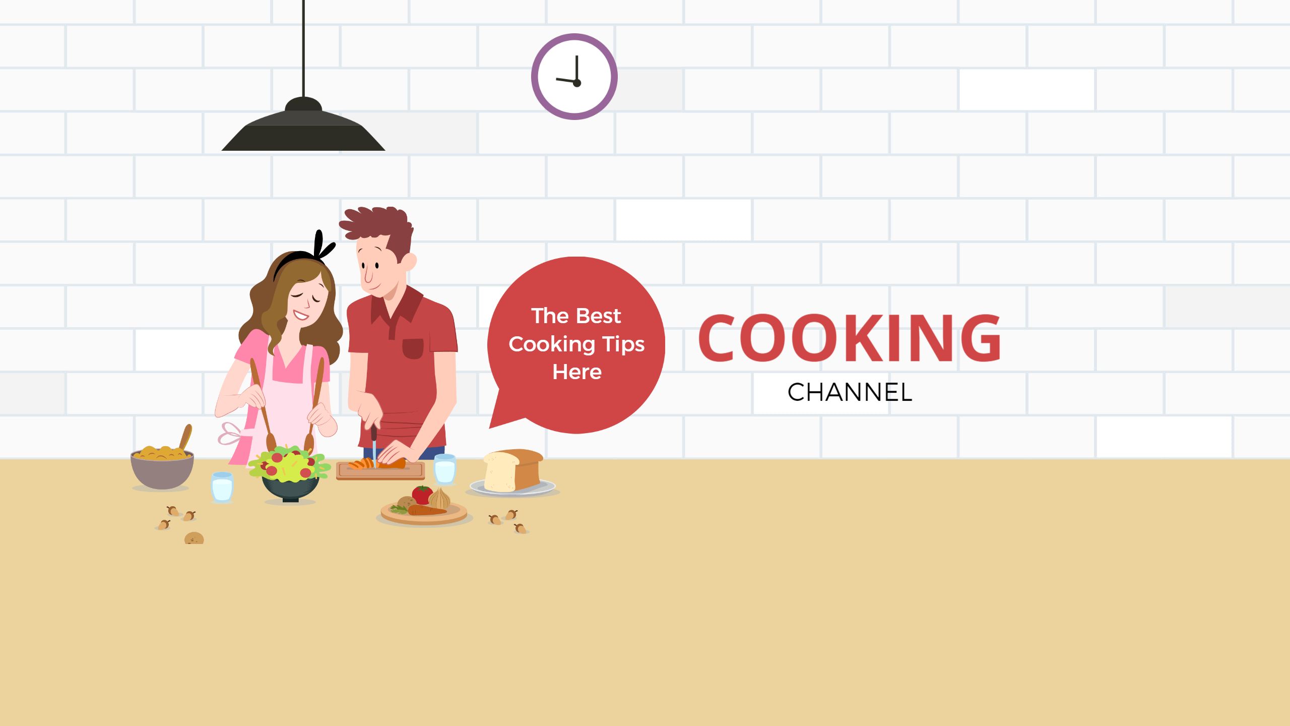 Bright Kitchen Scene Featuring Cooking Tips for YouTube Banner Template