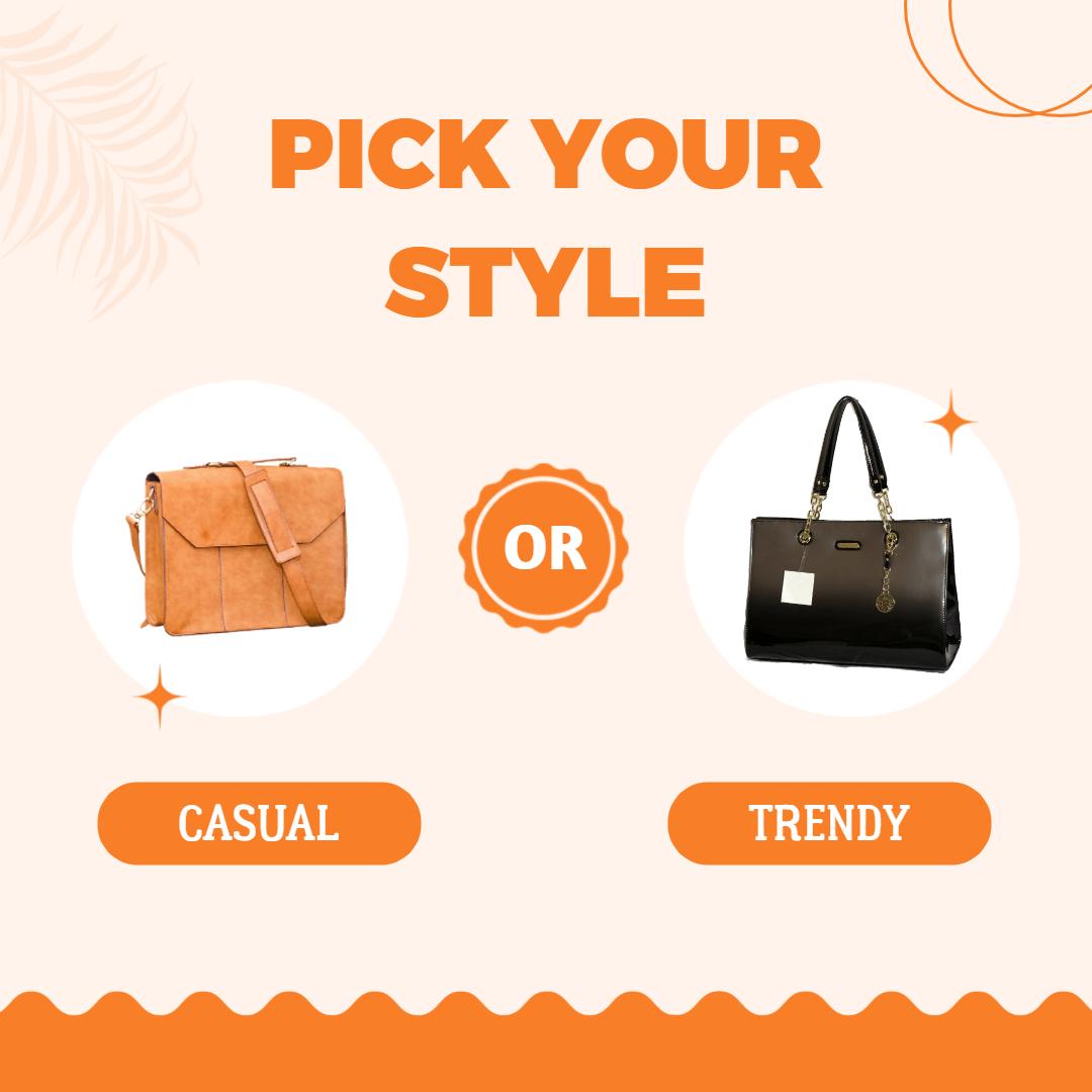 Bright Minimalist Casual vs Trendy Handbag Style Comparison Ad Template