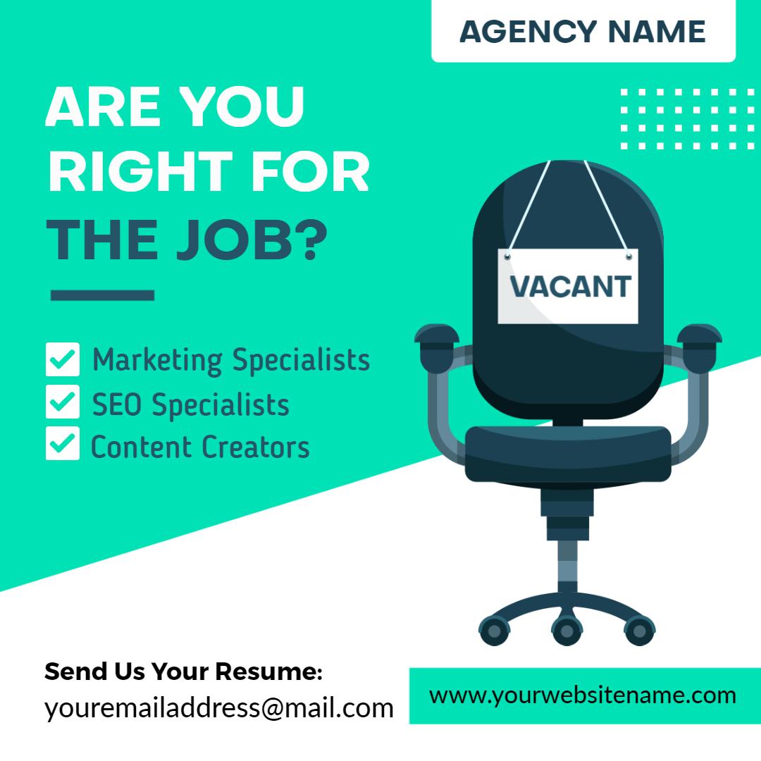 Bright Modern Hiring Announcement for Marketing and SEO Specialists Ad Template