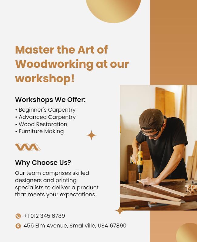 Bright Modern Woodworking Workshop Skills Poster Template