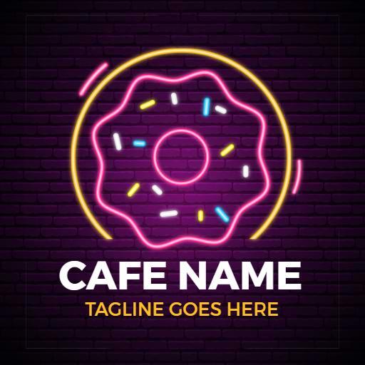 Bright Neon Donut with Colorful Sprinkles Cafe Logo Template