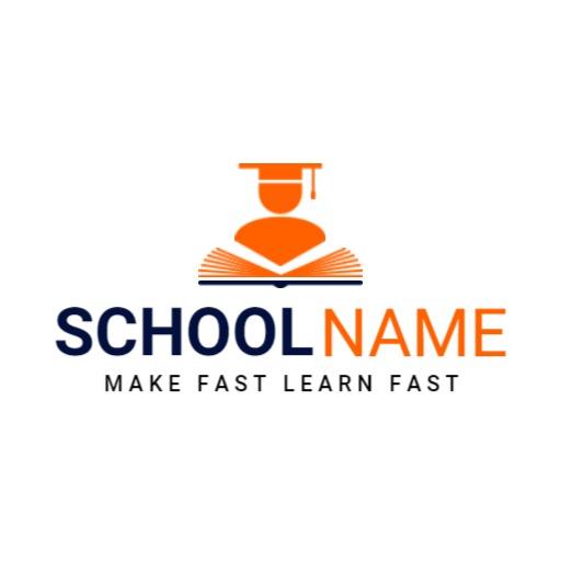 Bright Orange and Blue School Logo Promoting Quick Learning Logo Template