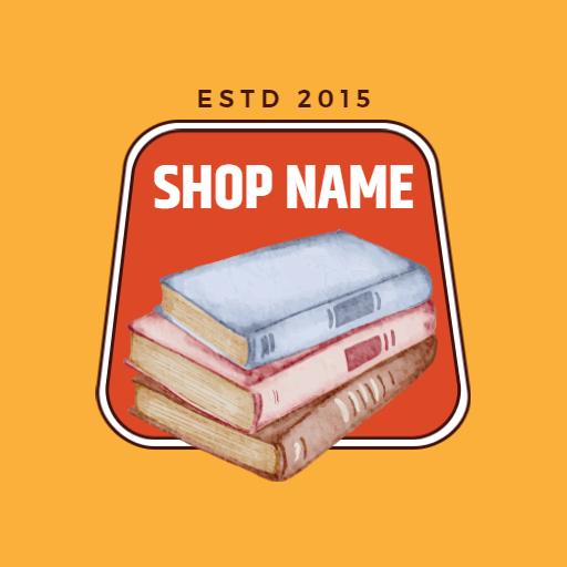Bright Orange Background with Watercolor Bookshop Logo Template