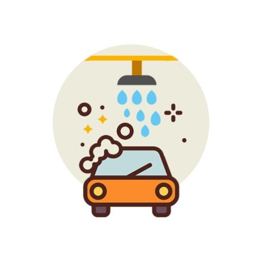Bright Orange Car Under Water Spray for Car Wash Logo Template