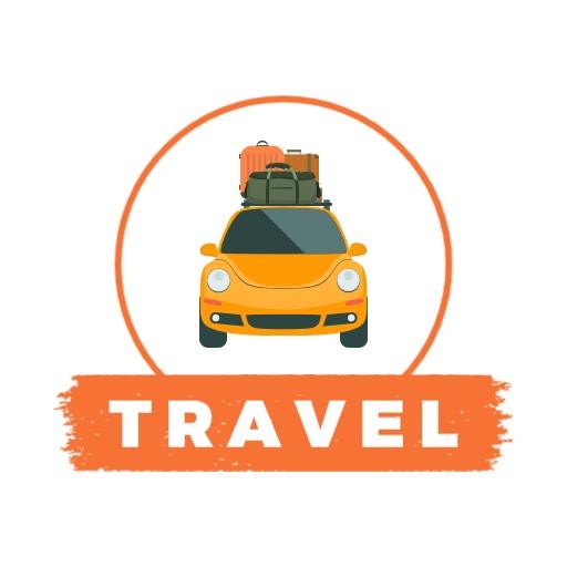 Bright Orange Car with Luggage Illustrating Travel Adventures Logo Template