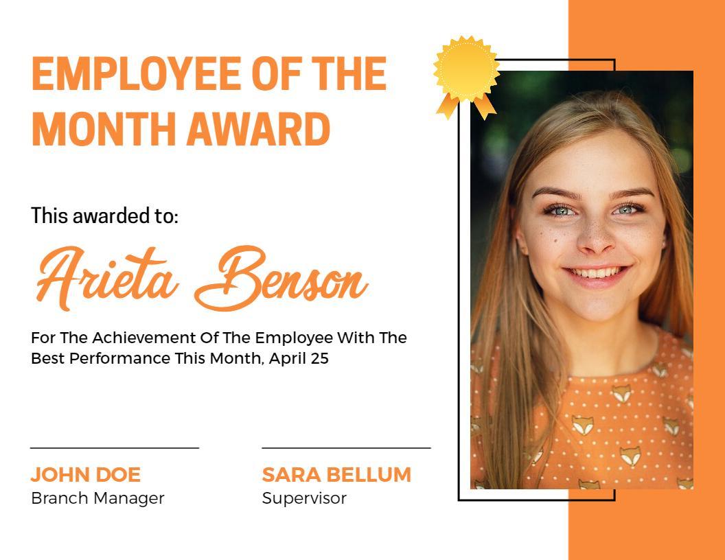 Bright Orange Celebration Employee of the Month Certificate Template