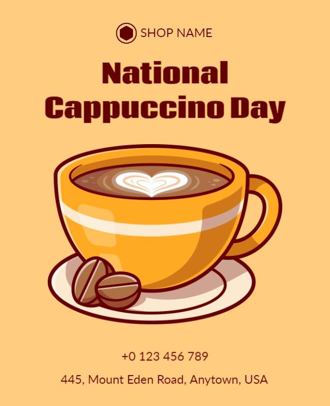 Bright Orange Celebration of National Cappuccino Day Poster Template