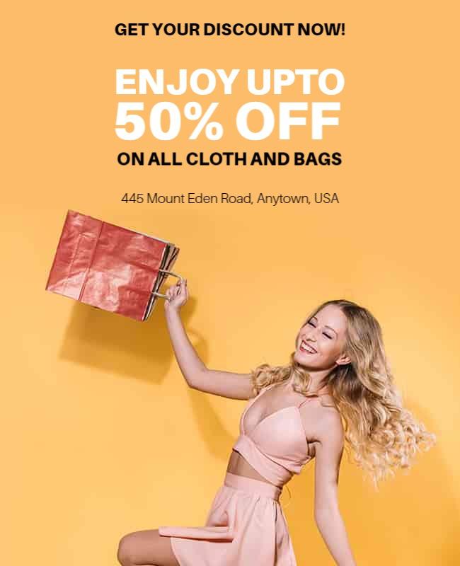 Bright Orange Discount Sale for Clothing and Bags Poster Template