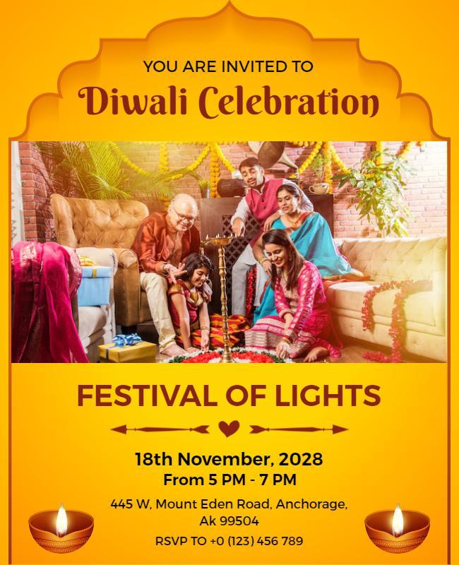 Bright Orange Diwali Festival Celebration Invitation Poster Template