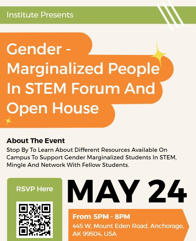 Bright Orange Gender Focused STEM Forum Open House Poster Template
