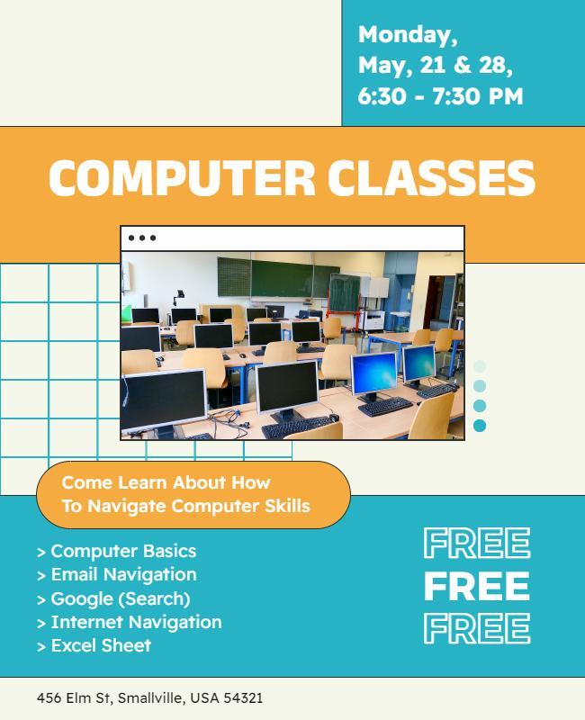 Bright Orange Informative Computer Skills Classes Poster Template
