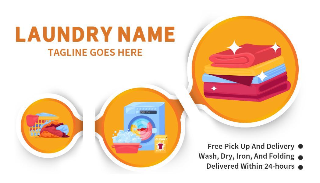 Bright Orange Laundry Service Professional Visiting Card Template