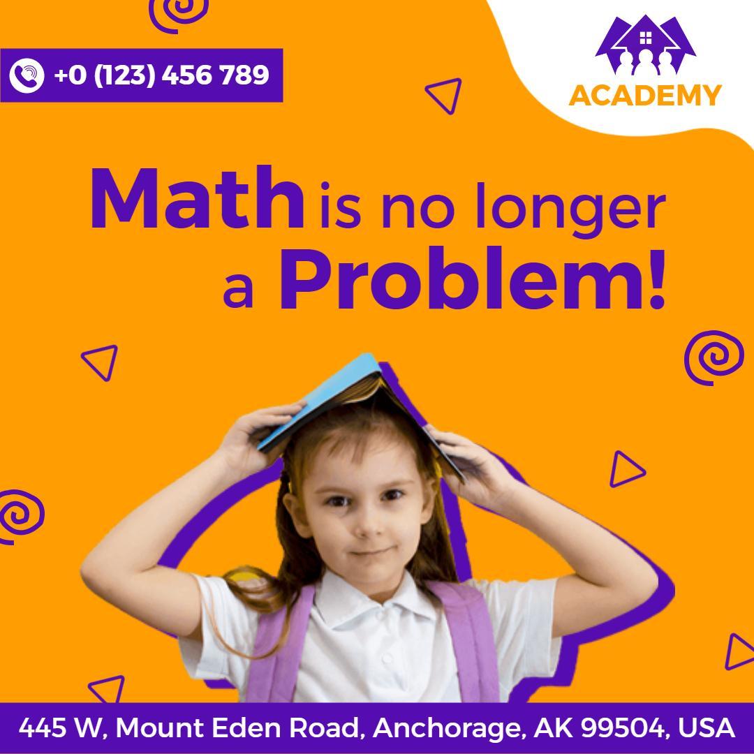 Bright Orange Math Academy Promotion with Engaging Student Ad Template