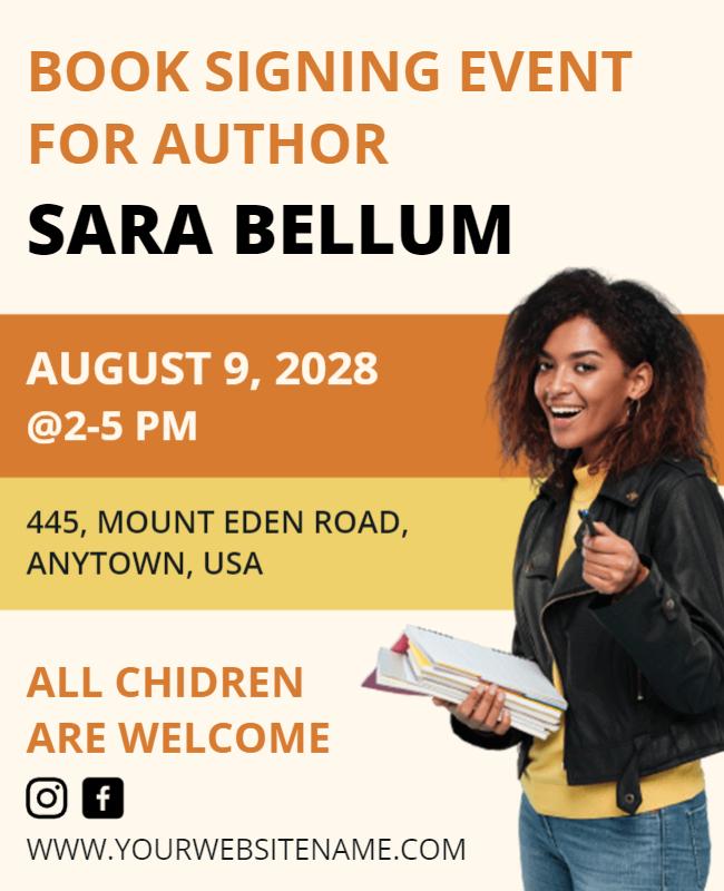 Bright Orange Modern Book Signing Event Flyer Template