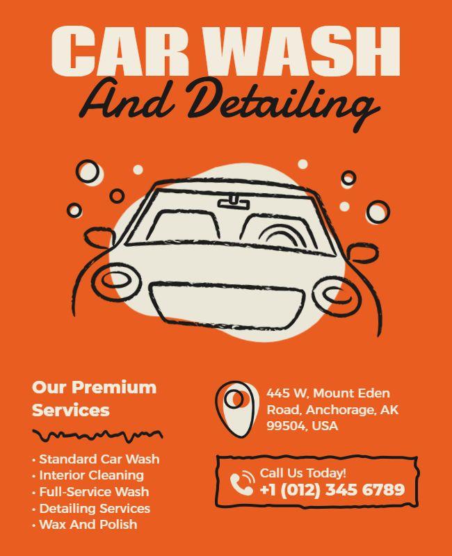 Bright Orange Modern Car Cleaning Services Flyer Template